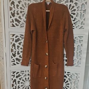 No Boundaries Full Length Cardigan With Tortoise Shell Buttons